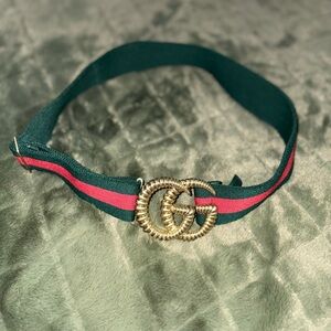 Gucci Green and Pink Belt with Gold Buckle